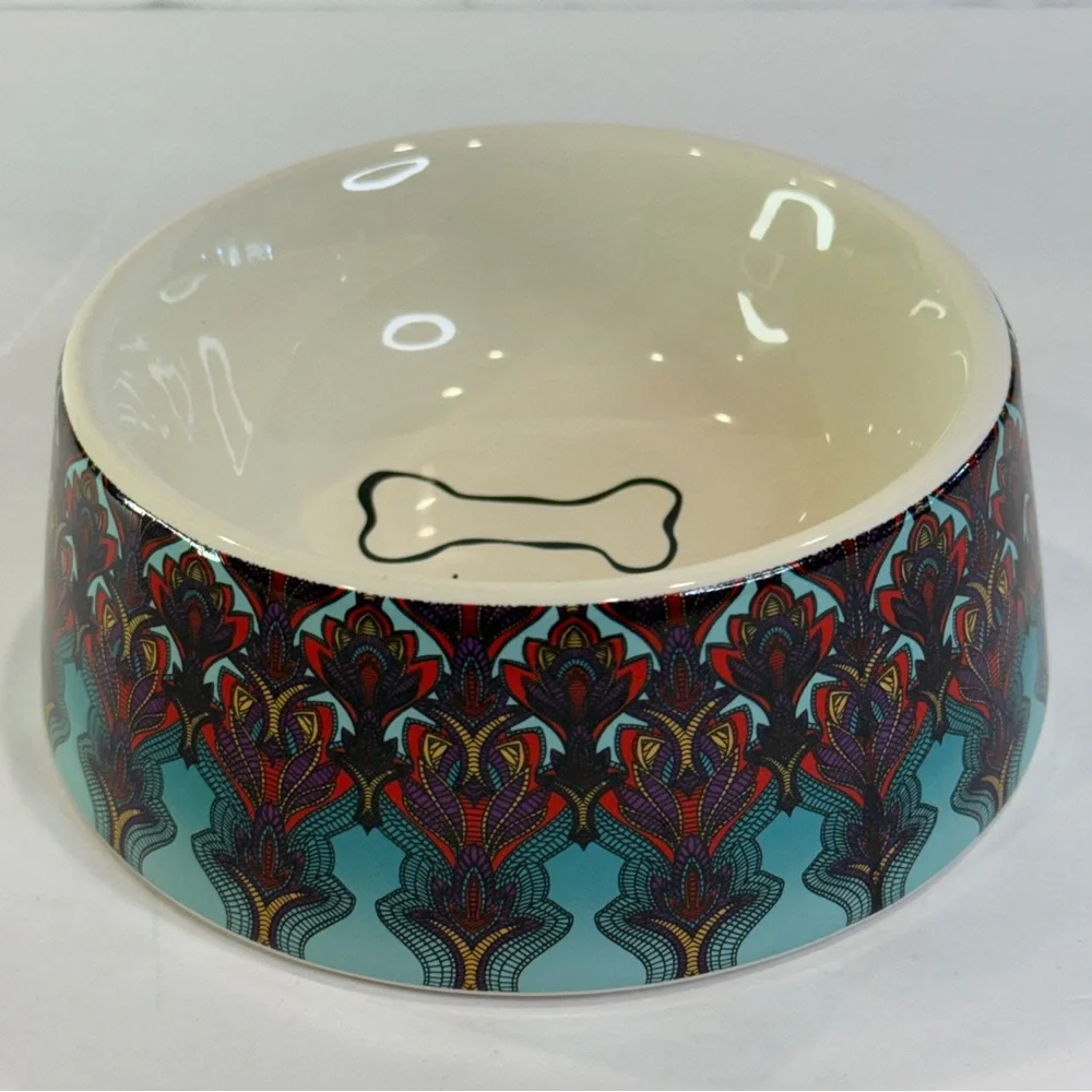 ✨ Nicole Miller Pet Ceramic Bowl – 5” Colorful Pattern Stoneware Dish